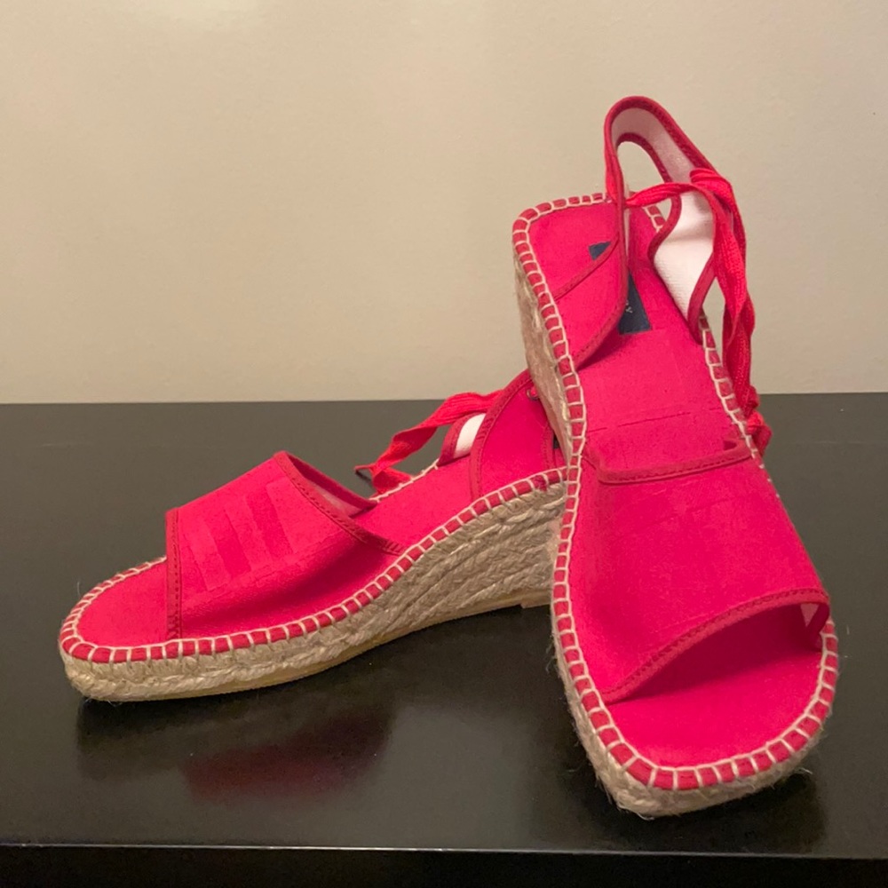 New Burberry Red Wedge Espadrilles. EUR 41